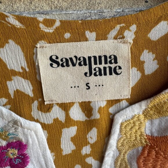 Savanna Jane Floral Embroidered V Neck Short Sleeve Blouse Women's Size S - Picture 3 of 8